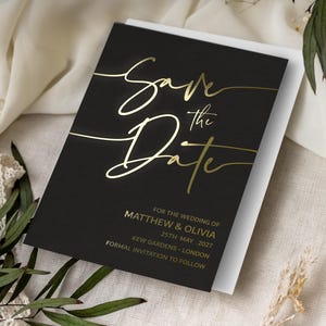 Carte "Retenez cette date" noire avec feuille, Cartes "Retenez cette date" minimalistes, Réservez vos dates personnalisées, Faire-part de mariage, Faire-part de mariage « Milan »