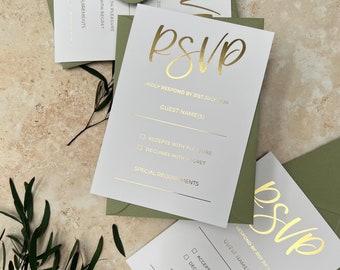 Invitations Rsvp pour mariage en aluminium | Carte détaillée en feuille d'or avec enveloppes | Carte de réponse | RSVP sur invitation | Suite d'invitations « Bali »