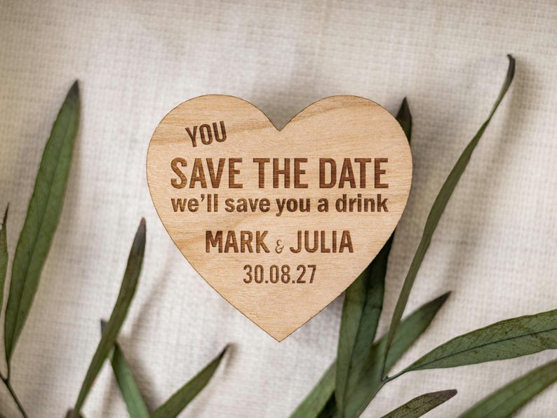 Save The Date Magnet, Wedding Invitations, Rustic Fall Winter Save The Dates Cards Heart, Custom Wooden Boho Wedding Invites, Elegant image 5