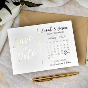 Foil Save the Date Calendar Cards, Modern Wedding Invites Invitations, Custom Save the Dates - FREE Envelopes "Dubai"