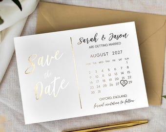 Foil Save the Date Calendar Cards, Modern Wedding Invites Invitations, Custom Save the Dates - FREE Envelopes &quot;Dubai&quot;