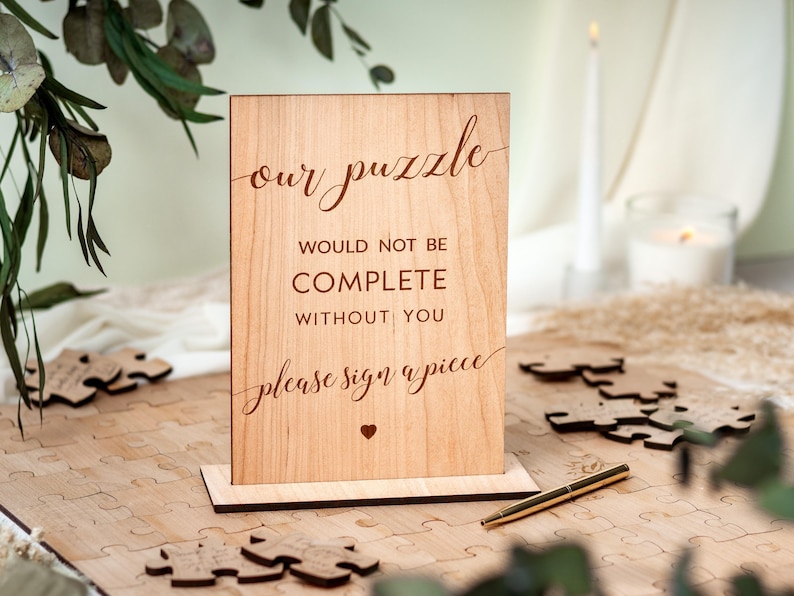 Libro de firmas alternativo para bodas / Libro de firmas tipo puzzle, regalo de boda personalizado para la pareja, recuerdo de boda rústico. imagen 6