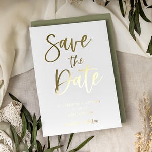 Save the Date Karten | Goldfolie Save the Dates Karte | Personalisierte minimalistische Hochzeit lädt ein | Moderne Einladungssuiten ""Bali"""