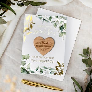 Save the Date Magnet Cards | Foil Wedding Invitations, Rustic Magnet Heart, Personalised Greenery Invites, Custom Floral Save the Dates image 3