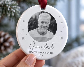 Personalised Grandad Memorial Ornament, Christmas Photo Bauble In Loving Memory, Remembrance Keepsake, Sympathy Gift For Family