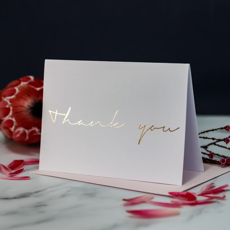 GOLD FOIL Thank you Cards, Wedding Note Cards, Multi Pack Choice of Envelope, Anniversary, Bridesmaids Bridal Shower, Wedding Thank you Card image 2