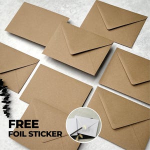 Enveloppes écologiques recyclées C6, 5 x 7 ou C5, enveloppes pour faire-part de mariage, enveloppes Save the Dates naturelles ou A6 RSVP, autocollants gratuits
