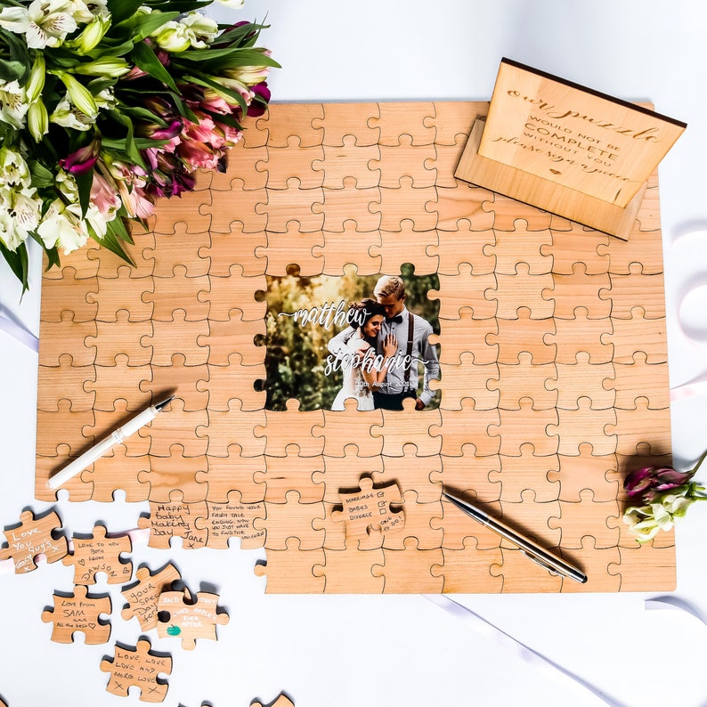 Wedding Guest Book Alternative, Puzzle Guest Book, Rustic Wedding Decor, Alternative Wood Wedding Guestbook Sign, Custom Guest Book Jigsaw image 3