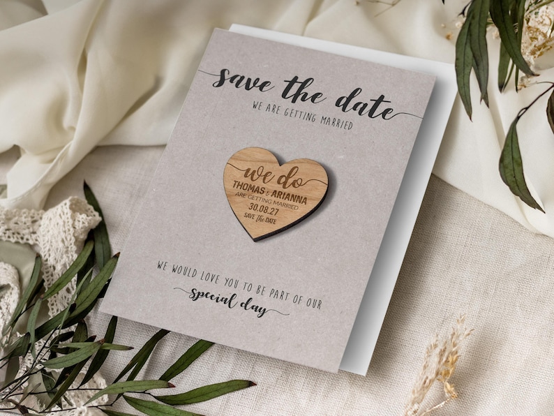 Save the Date Magnets Cards | Wedding Invitations, Rustic Magnet Invites, Custom Wood Fall Winter Invitation, Wooden Save the Dates - Kraft image 5
