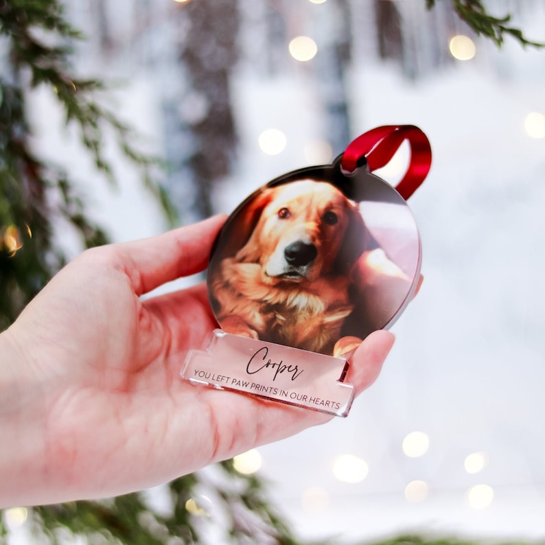 Cadeau d'ornement commémoratif de chien de Noël, décorations photo personnalisées, cadeau commémoratif pour les amoureux des chiens, ornement commémoratif d'animal de compagnie personnalisé, décorations d'arbre image 1