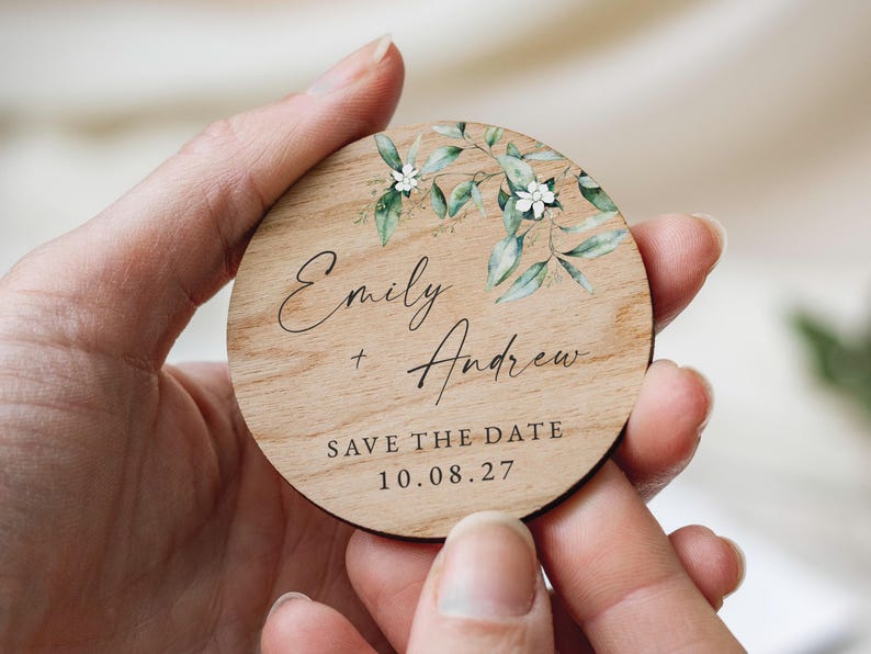 Save the Date Magnet with Cards | Sage Green Save the Date Wedding Magnets | Personalised Wood Save the Date or Evening | Botanical Invites image 8