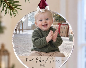 Personalised Baby's First Christmas Photo Ornament 2026, Picture Bauble, Newborn Keepsake, Baby Christmas Tree Decoration