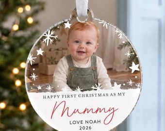Personalised Mummy First Christmas Photo Bauble, New Mum Gift From Baby, Christmas Tree Ornament, Keepsake For A Mother