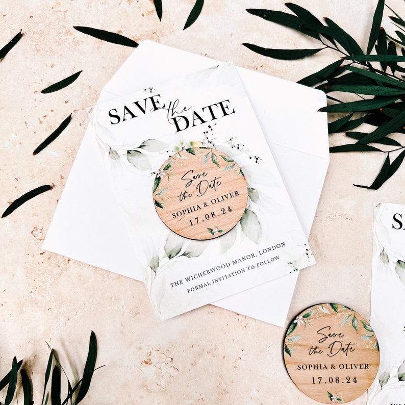 Save the Date Magnet with Cards Greenery Save the Date Wedding Magnets Wood Save the Date or Evening Invitation Custom Rustic Invites image 9