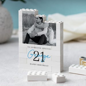 Regalo personalizzato per il 21° compleanno per lui, mattoncini da costruzione personalizzati con foto per figlio, ricordo del passaggio all'età adulta immagine 12