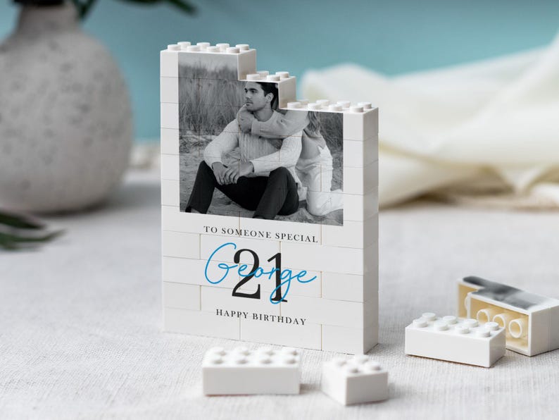 Regalo personalizzato per il 21° compleanno per lui, mattoncini da costruzione personalizzati con foto per figlio, ricordo del passaggio all'età adulta immagine 12