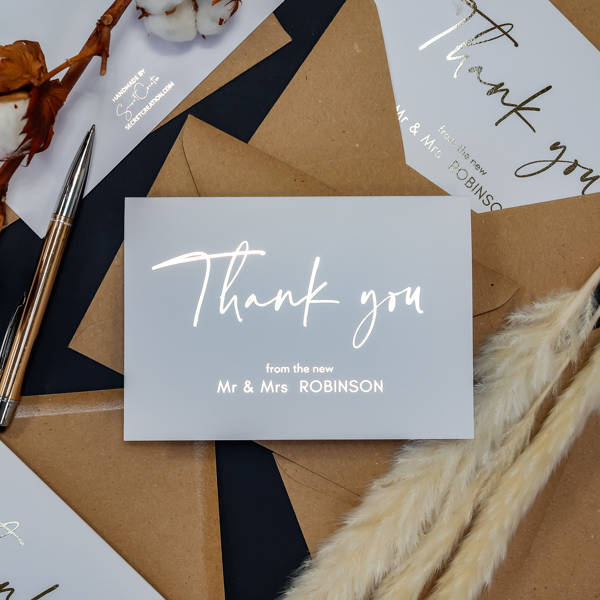 48 Pack New Mr and Mrs Wedding Thank You Cards with Decorative