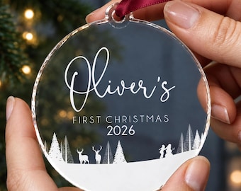 Personalised Baby First Christmas Woodland Bauble, Newborn Christmas Gift, Deer Christmas Tree Ornament, Keepsake For A Child's First Year