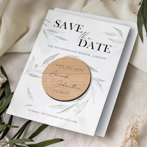 Save the Dates Magnet with Cards | Greenery Save the Date Wedding Magnets | Botanical Wood Save the Date or Evening | Rustic Spring Invites