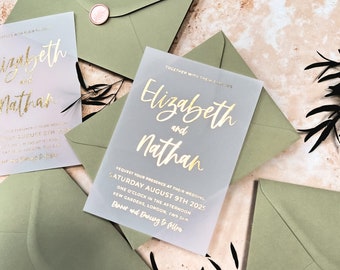 Gold Foil Evening Wedding Invites | Foil Vellum Wedding Invitation Suite |  | Rehearsal Dinner | Reception Invitation Stationery Set "Bali"