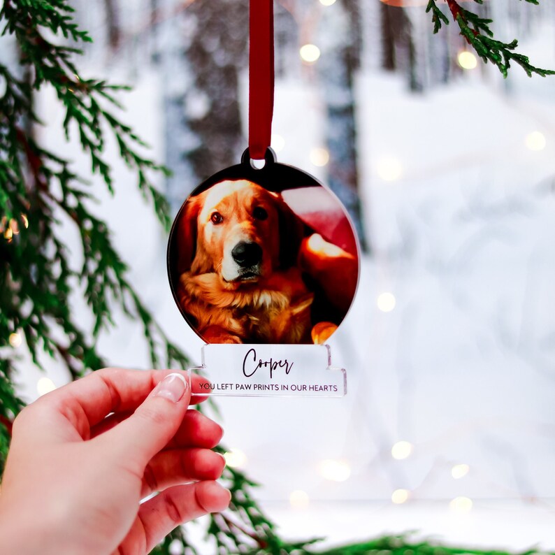 Cadeau d'ornement commémoratif de chien de Noël, décorations photo personnalisées, cadeau commémoratif pour les amoureux des chiens, ornement commémoratif d'animal de compagnie personnalisé, décorations d'arbre image 6