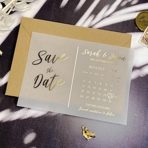 Foil Save the Date Vellum Calendar Cards, Foiled Wedding Invite Invitation, Gold Foil, Rose Gold, Silver Foil - FREE envelopes  "Dubai"