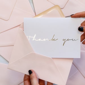 GOLD FOIL Thank you Cards, Wedding Note Cards, Multi Pack Choice of Envelope, Anniversary, Bridesmaids Bridal Shower, Wedding Thank you Card image 1