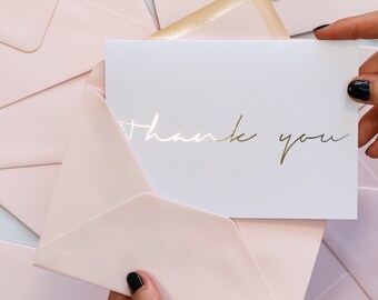 GOLD FOIL Thank you Cards, Wedding Note Cards, Multi Pack Choice of Envelope, Anniversary, Bridesmaids Bridal Shower, Wedding Thank you Card