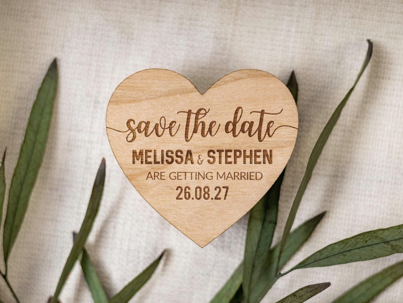 Save The Date Magnet, Wedding Invitations, Rustic Fall Winter Save The Dates Cards Heart, Custom Wooden Boho Wedding Invites, Elegant image 6