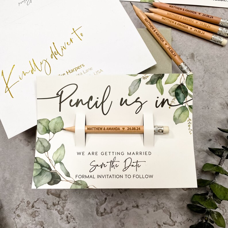 Pencil Us In Save the Date Cards Save the Dates Wedding Invitations Personalised Rustic Botanical Magnets Minimalist Save the Dates image 6