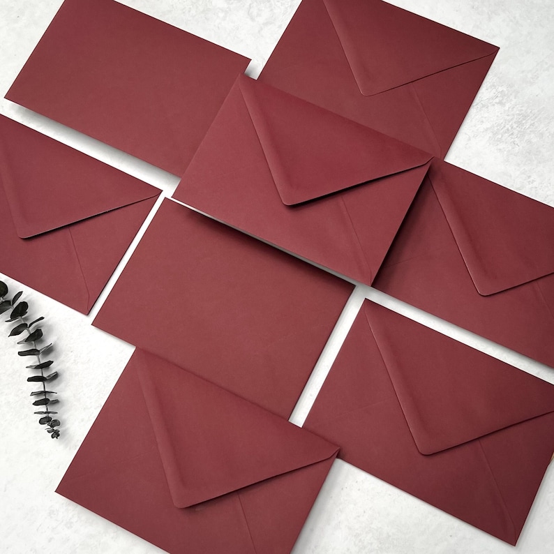Burgundy Envelopes C6, Luxury A6 Red Wedding Invitations Envelope, Save the Dates or RSVP Envelopes, Free Foil Stickers image 4