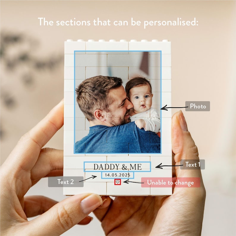 Daddy And Me Photo Keepsake, Personalised Fathers Day Gift, Dad And Baby Keepsake Block, New Dad Birthday Present, Gift For Daddy From Kids image 5