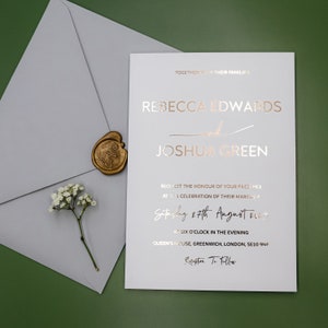 Foil Wedding Invitation, Wedding Invitations, Gold Invitation White Cards, Rose Gold Foil Wedding Invite, Minimalist Wedding Invites image 4