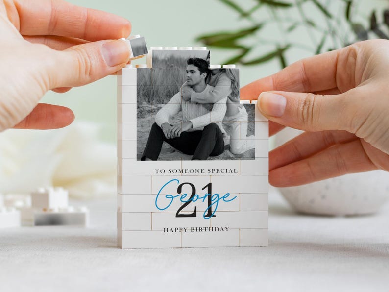 Regalo personalizzato per il 21° compleanno per lui, mattoncini da costruzione personalizzati con foto per figlio, ricordo del passaggio all'età adulta immagine 14