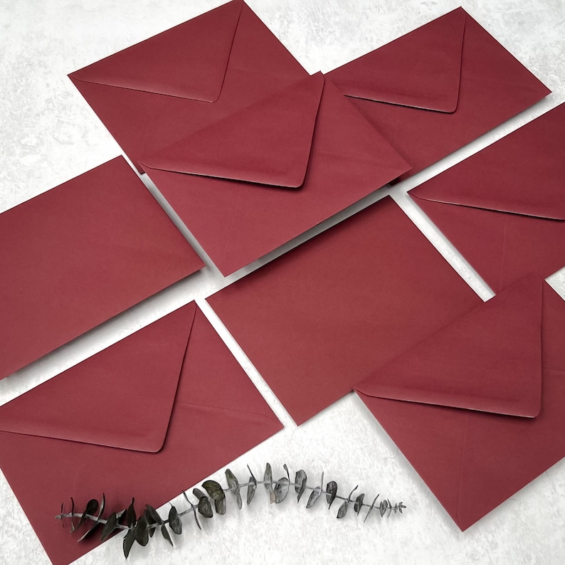 Burgundy Envelopes C6, Luxury A6 Red Wedding Invitations Envelope, Save the Dates or RSVP Envelopes, Free Foil Stickers image 6