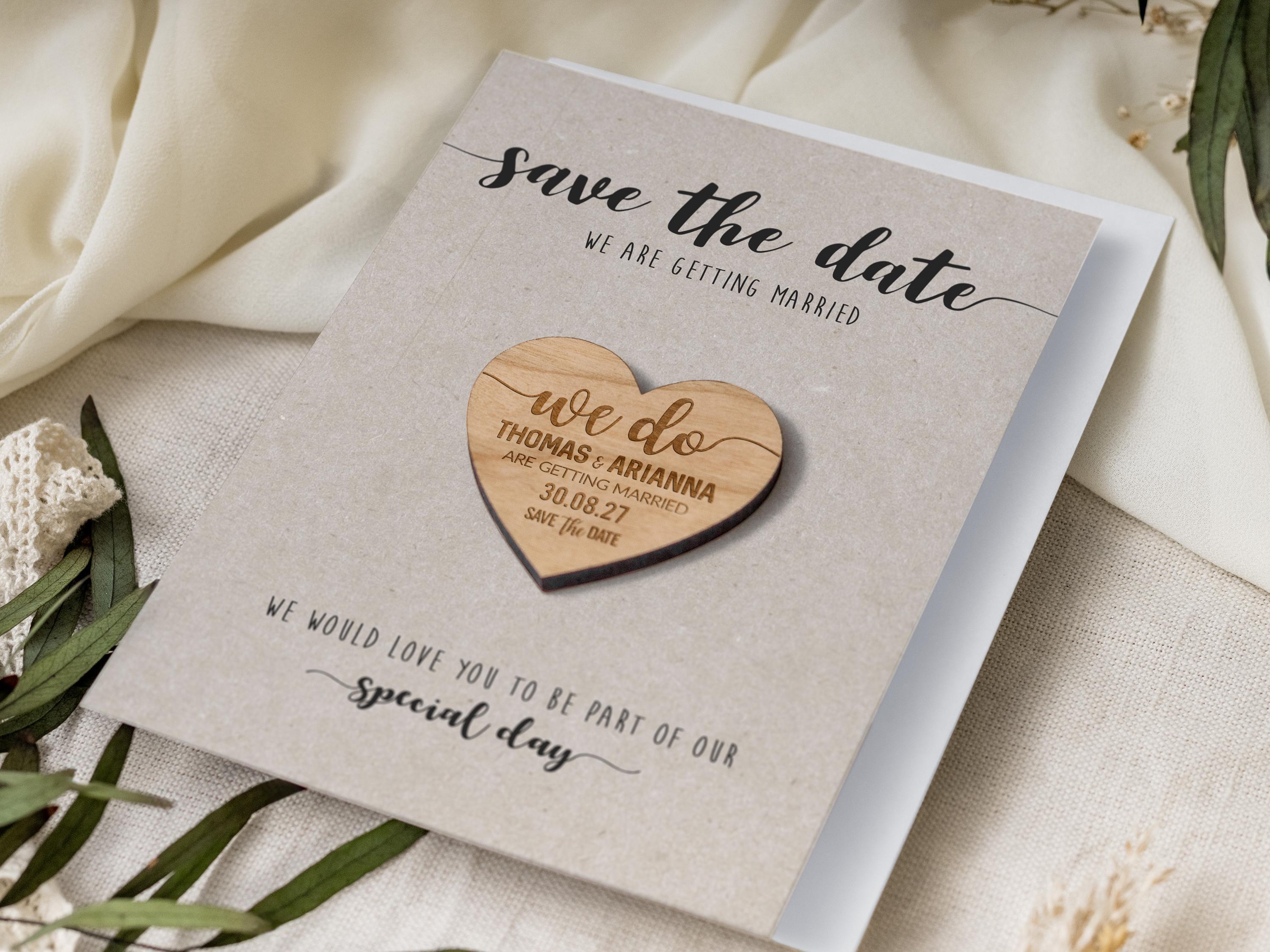 Save the Date Magnets Cards | Wedding Invitations, Rustic Magnet Invites, Custom Wood Fall Winter Invitation, Wooden Save the Dates - Kraft