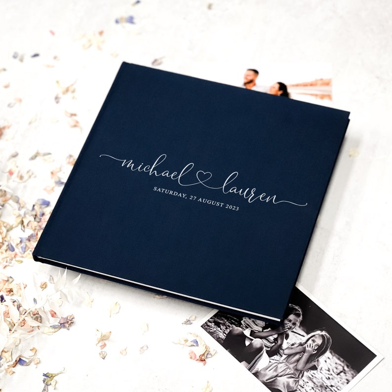 Libro de visitas de boda moderno Libro de visitas de lino personalizado con 6 opciones de color Álbum de fotos Polaroid Recepción de boda Planificador de bodas imagen 5