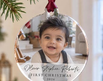 Personalised Baby First Christmas Photo Ornament 2026, Newborn Bauble, Gift For New Parents, Christmas Tree Decoration