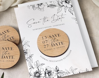 Save the Dates Magnet with Cards | Simple Save our Date Wedding Magnets | Wood Save the Date or Evening  Invitations | Minimalist Invites