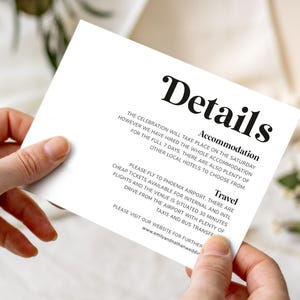 Minimalistische Hochzeits-Detailkarte | Hochzeit Informationen Einfügen | Einladungs-Set | Briefpapier | Hochzeitsfeier Details "Arizona"