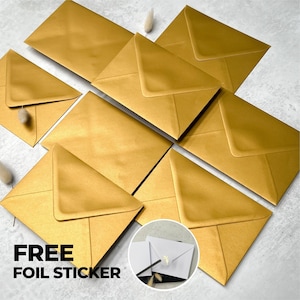 Enveloppes en or métallique c6, 5 x 7 ou c5, enveloppe de faire-part de mariage en or de luxe, enveloppes Save the Dates ou Rsvp a6 a5, autocollants gratuits