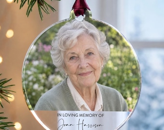 Personalised Memorial Photo Ornament, Christmas Remembrance Bauble, Sympathy Gift For Loss Of A Loved One, In Loving Memory Gift