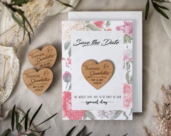 Imán con tarjetas para guardar la fecha, invitación rústica de boda, invitaciones de boda, imanes de madera personalizados con temática bohemia para guardar la fecha - Floral