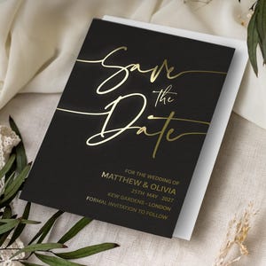 Black Save the Date Card with Foil, Minimalist Save the Date Cards, Custom Save the Dates, Wedding Invitation, Wedding Invites  "Milano"