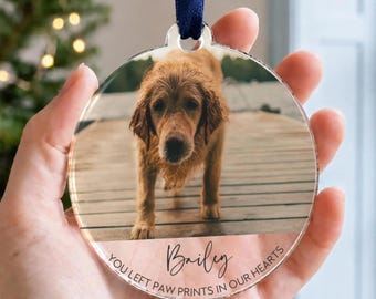 Personalised Dog Memorial Ornament, Christmas Photo Bauble In Loving Memory, Pet Loss Keepsake, Sympathy Gift For A Dog Owner