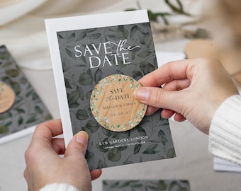 Save the Date Magnet with Cards | Botanical Save the Date Wedding Magnets | Wood Save the Date or Evening Invitations | Greenery Invites