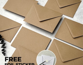 Buste in carta riciclata Eco Kraft C6, 5x7 o C5, buste per inviti di nozze, buste naturali Save the Date o RSVP A6, adesivi in lamina gratuiti
