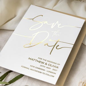 Folie-save the date-kaart, witte minimalistische save-the-date-kaarten, aangepaste save-the-dates, eenvoudige huwelijksuitnodiging, uitnodigingen, enveloppen "Milano"