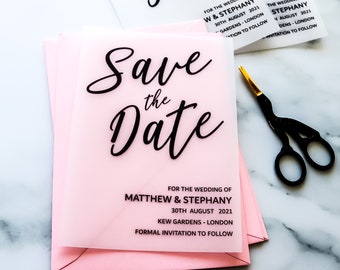Vellum Save the Date Cards, Classic & Modern Wedding Invites Custom Save the Dates Invitation - FREE envelopes