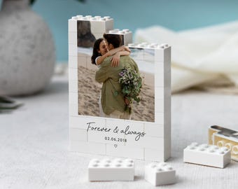 Personalisierte Jahrestag Fotogeschenk, Romantisches Andenken, Kundenspezifisches Baustein-Andenken, Geburtstagsgeschenk für Paar, Hochzeitstag